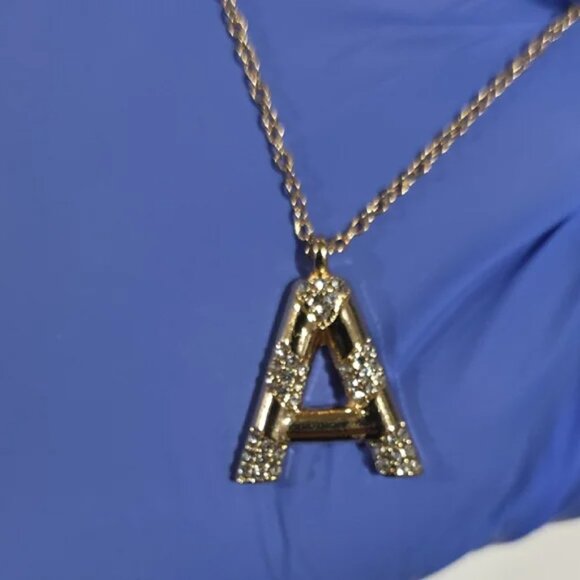 Gold “A” Initial Pendant Necklace w/ Rhinestone Accent – Elegant Letter Jewelry - Picture 4 of 9